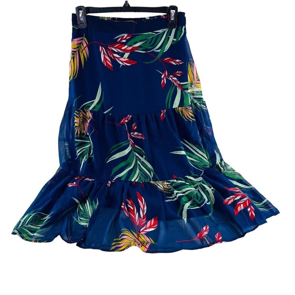 Japna Women's size Medium Skirt Maxi Long Tropical Leaves Colorful Tiered Pullon